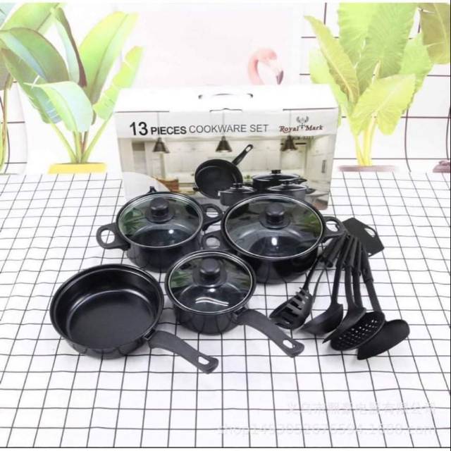 Panci set anti lengket,1 set 13 pcs,tutup kaca tebal