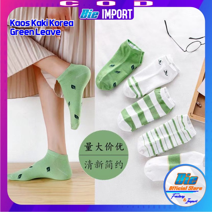 Kaos Kaki Korea Green Leaf Impor Korean Style Best Seller