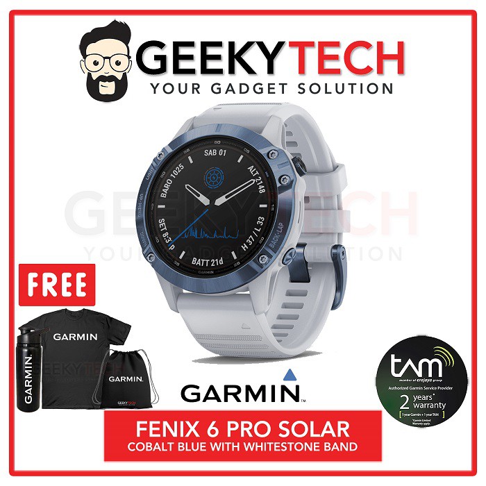 Garmin Fenix 6 Pro Solar Cobalt Blue with Whitestone Band