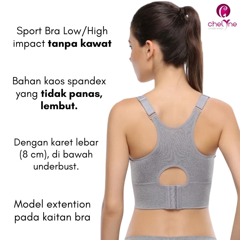 Chelyne Sport Bra Low/High Impact T409 Bra Tanpa Kawat L-XL