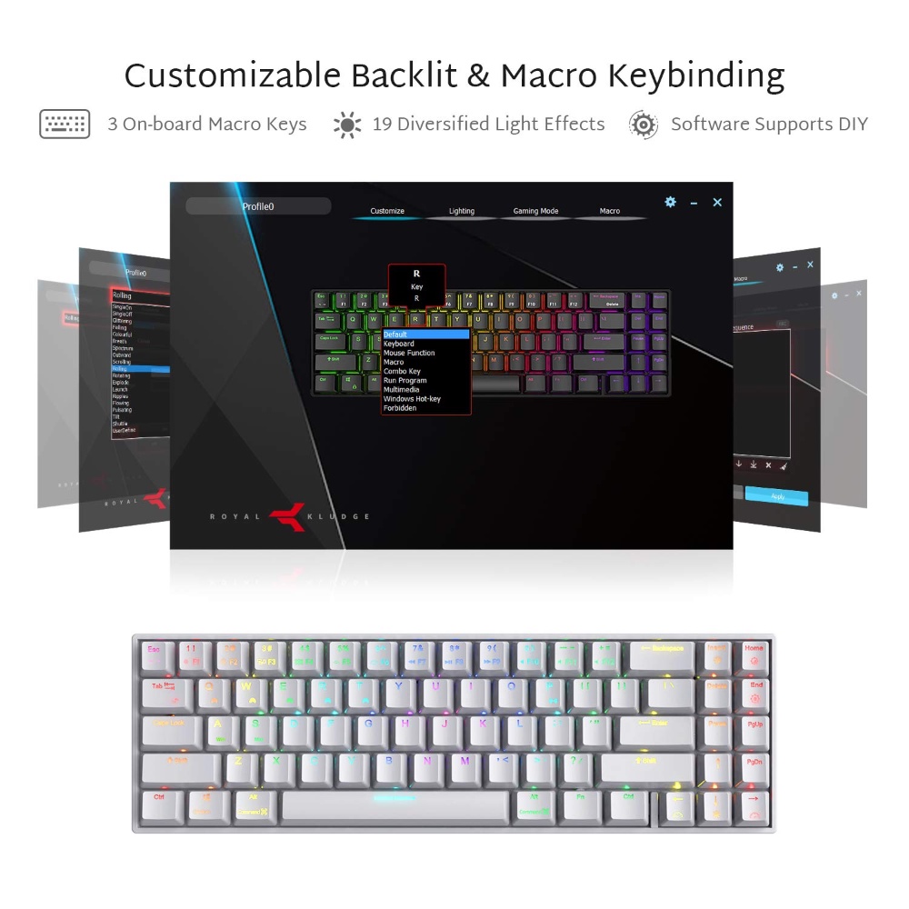 【Beli dua diskon 20%】 RK71 Wireless Mechanical Keyboard71 Keys RGB Backlight 3 Modes Hotswap Gaming  Bluetooth Keyboard for PC Royal Kludge