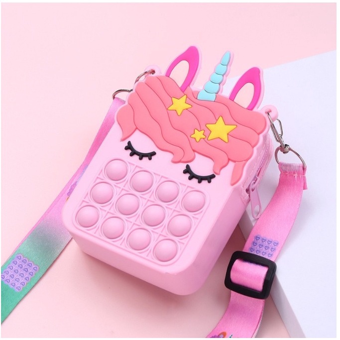 1 Harga Tas Anak Unicorn Pop It Free Lampu LED JX 777b - Tas Silicon - Tas Jelly - Tas Silicon Ramah Anak, Tas Jelly Rubber