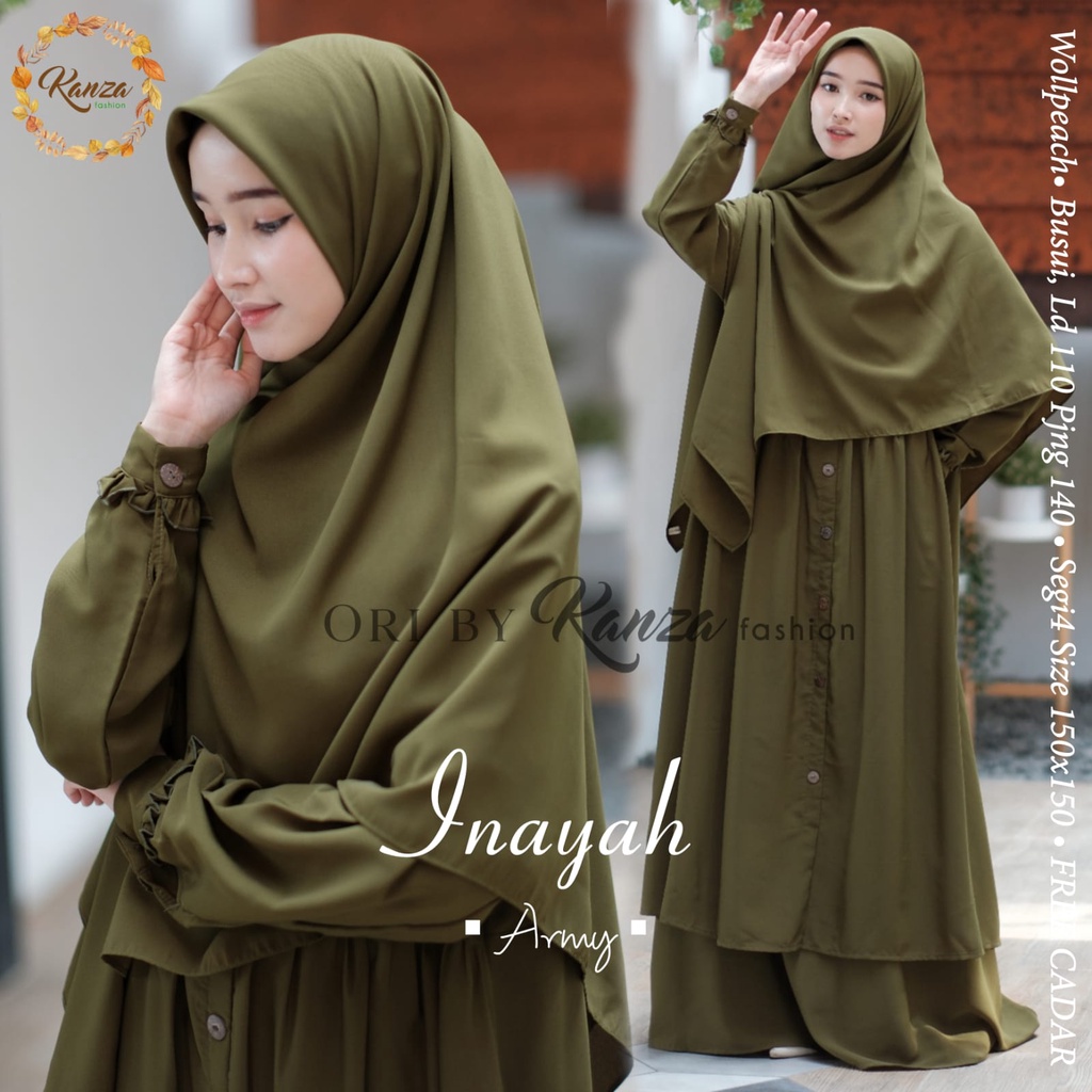 INAYAH SYAR'I Gamis Muslim Mewah Wollpeach Free Cadar Gamis Syar'i Busui Original Realpict Kanza