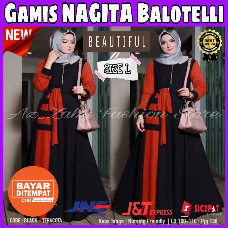 Baju Gamis Balotelli Syari Fashion Muslim Pakaian Wanita Remaja Kekinian Murah Terbaru Nagita
