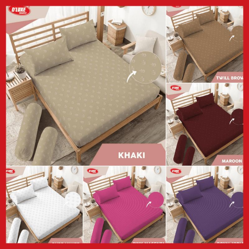 HS SPREI FITTED UK 160X200/180X200 KINTAKUN DLUXE POLOS PINK MAGENTA,ROYAL VIOLET,PURE WHITE,KHAKI,T