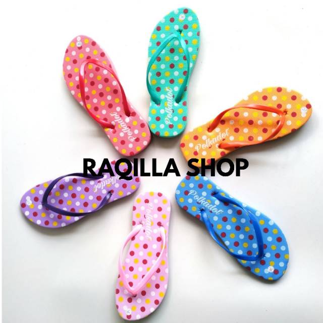 Raqilla Shop / Sandal jepit polkadot / sandal jepit wanita wanita polkadot
