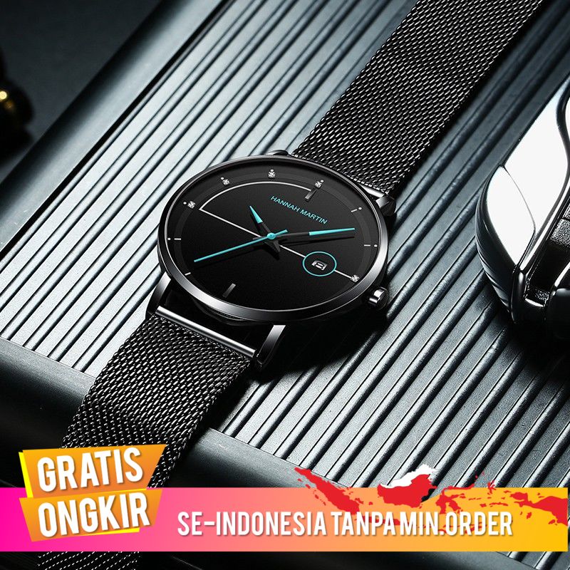 Jam Tangan Pria Mewah Jam Tangan Pria Hannah Martin 100% Original Tahan air COWOK Kronograf Aktif Qu