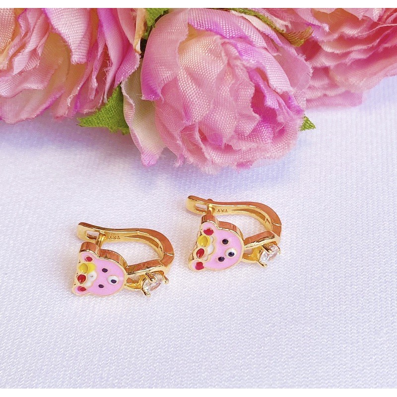 Anting Anak Titanium Daisy Pink Bear Lapis Emas