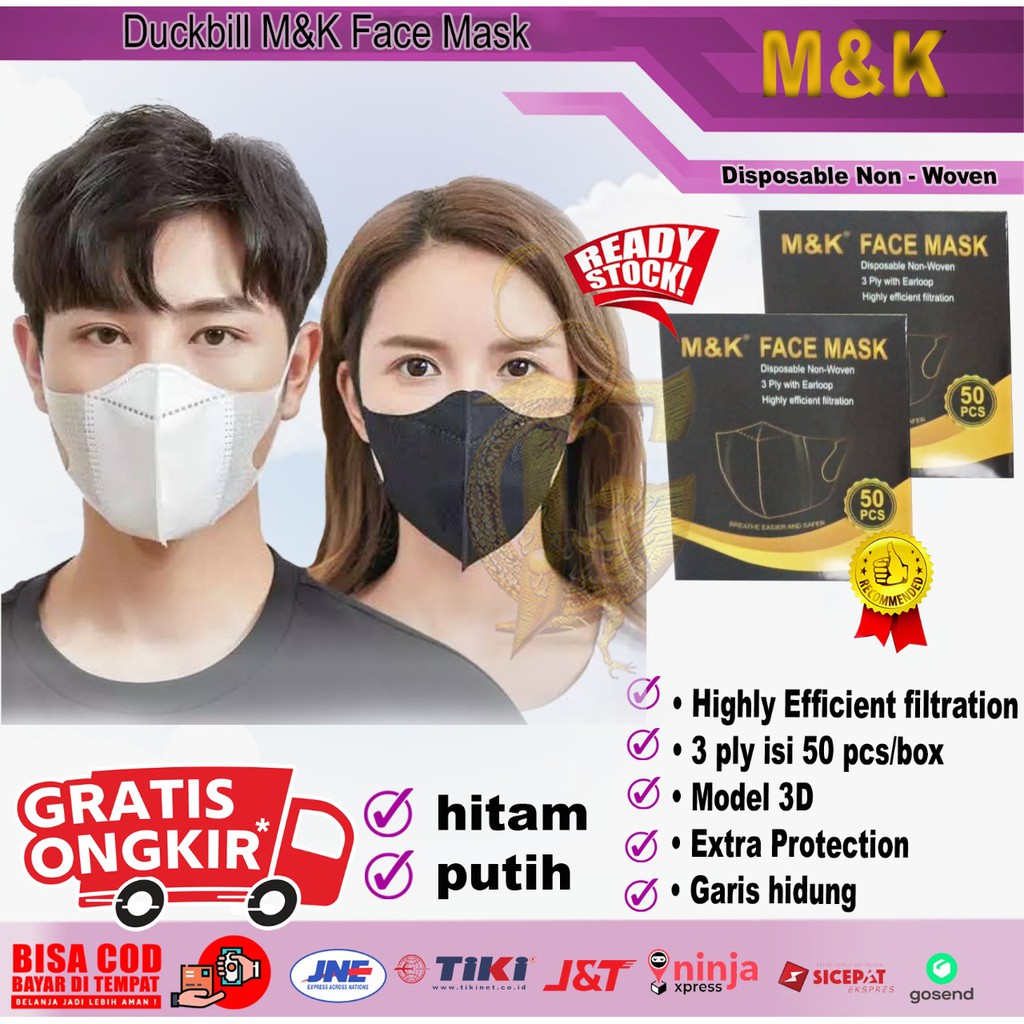 Masker Duckbill Garis M&K Hitam Putih isi 50 pcs
