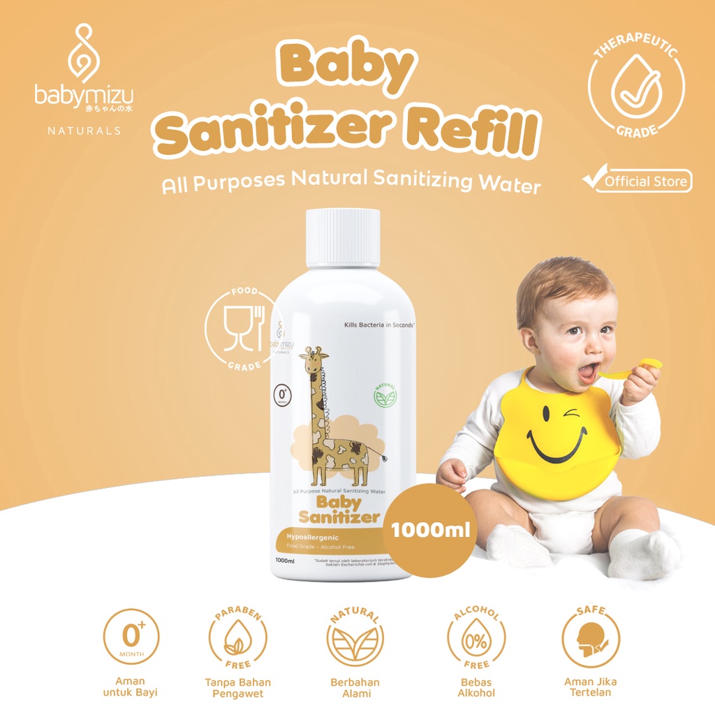 BABYMIZU Baby Sanitizer Refill Pack 1000 ml - Hypoallergenic Baby Sanitizer, Sanitizing Water 100% Natural, Food Grade, Multi Purpose Cleanser