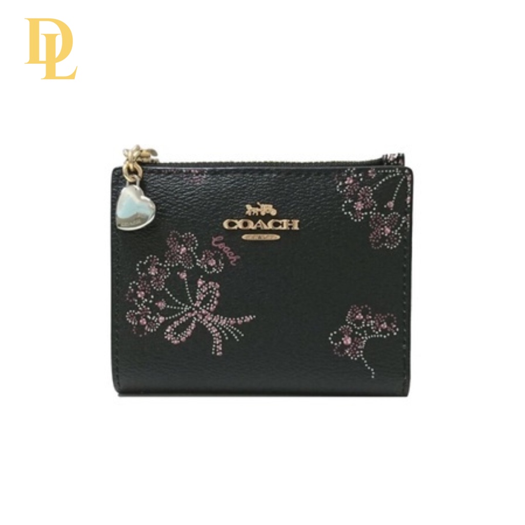 Coach Small Wallet In Signature Canvas Black Flower (C78002)