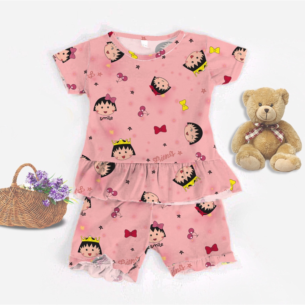 RILLO - SETELAN RUFFLE MOTIF PRINT / SET RUFFLE ANAK PEREMPUAN