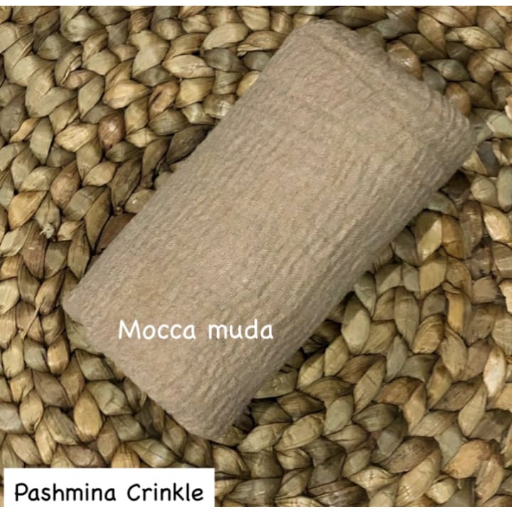 pashmina kusut polos / hijab pashmina crinkle premium-mocca muda