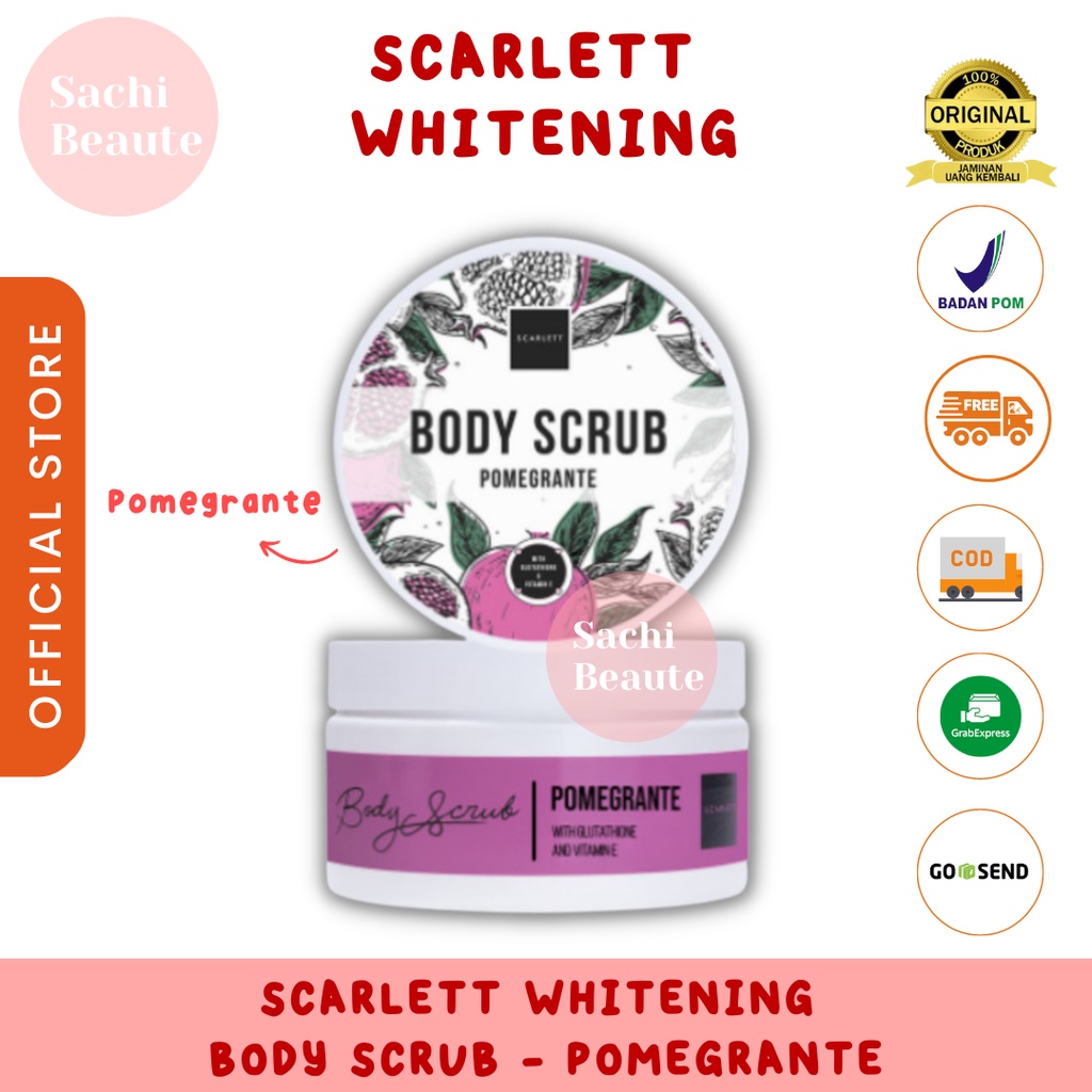 Scarlett Whitening Body Scrub Pomegrante Sachi Beaute