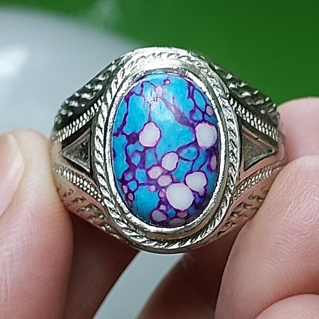 Cincin batu akik pirus biru manmade / komposite / tidak asli