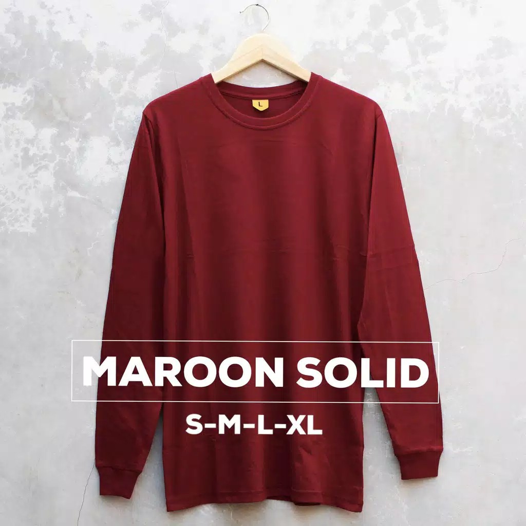  KAOS  POLOS  LENGAN PANJANG  KARET MAROON  KATUN COMBED 30S 