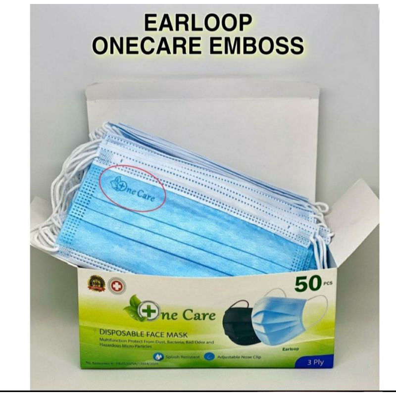 MASKER 3PLY ONE CARE EARLOOP BIRU ISI 50pcs ORIGINAL