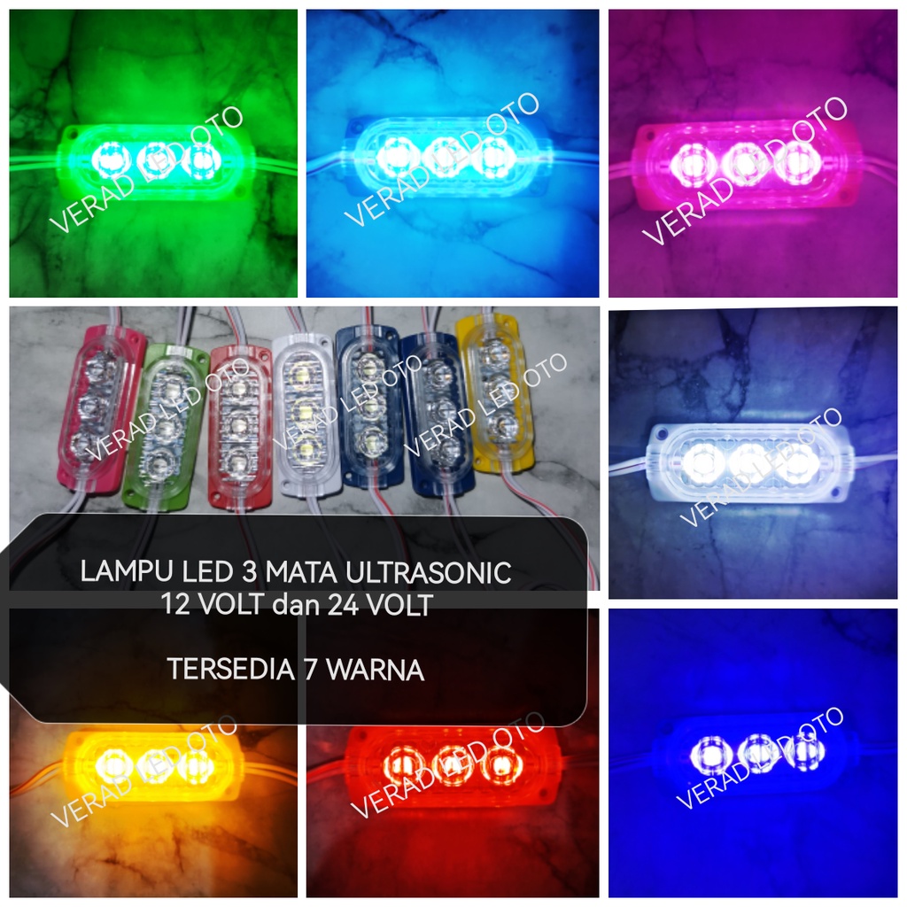 LAMPU LED 3 MATA ULTRASONIC KOLONG BAK TRUK MOBIL MOTOR 12 VOLT 24 VOLT 12V 24V