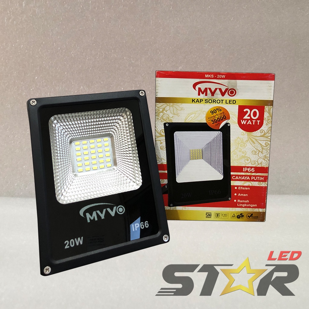 MYVO LED Floodlight 20W Lampu Kap Sorot Indoor Outdoor Flood Light IP66 Weather Proof 20 WATT Super Terang Star