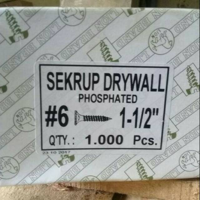 Sekrup drywall/Sekrup gypsum/Baut gypsum 6x1-1/2 isi 1000 pcs