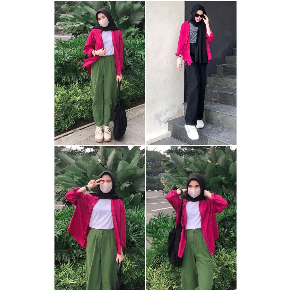 Voila Basic Shirt ( Kemeja Basic Polos Kancing Wanita Oversize kuliah kerja Kancing Premium  ) Trending Kemeja Best Seller Kantor Basic Adem Nyaman | Kemeja Oversize outer