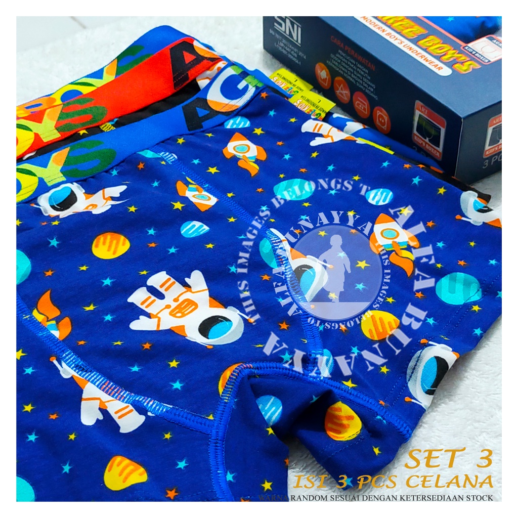 3 Pcs Celana Dalam Anak Laki-Laki Model Boxer Agree Boys AB8AGB-OT CD Underwear Pakaian Dalam Berkualitas