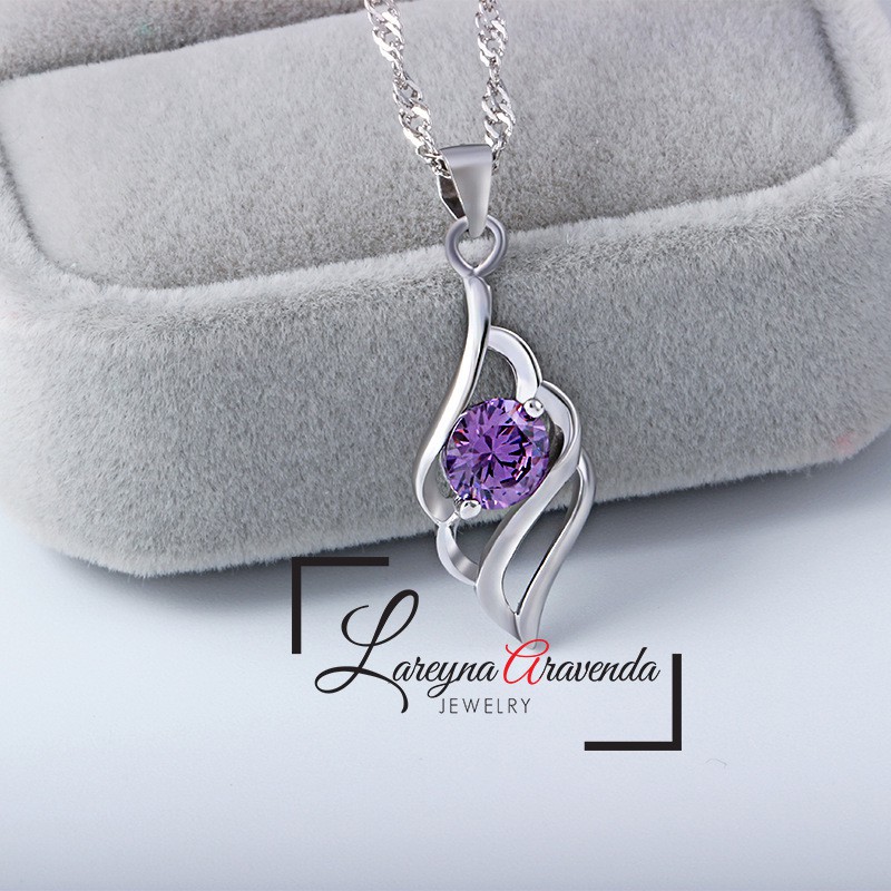 Kalung Titanium Asli + Liontin Model 3 Wave Crystal Kristal Zirconia KL021