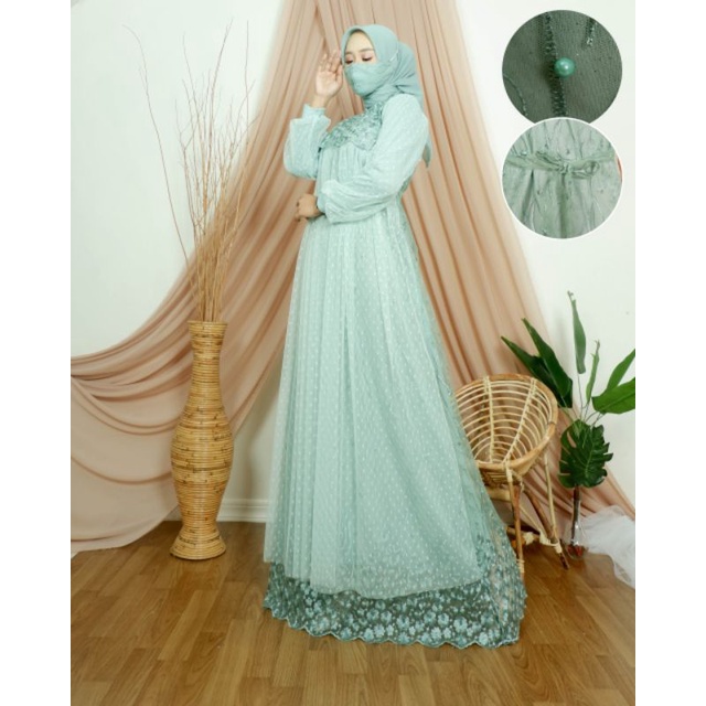 Gamis Alia tutu-Gamis modern-Gamis tille-Gamis realpict-Gamis tangan balon