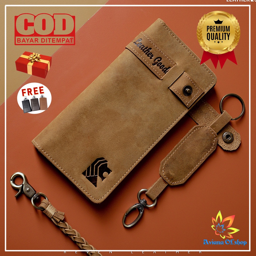 Dompet Pria Panjang Kulit Asli Bahan Tali Dopet Branded