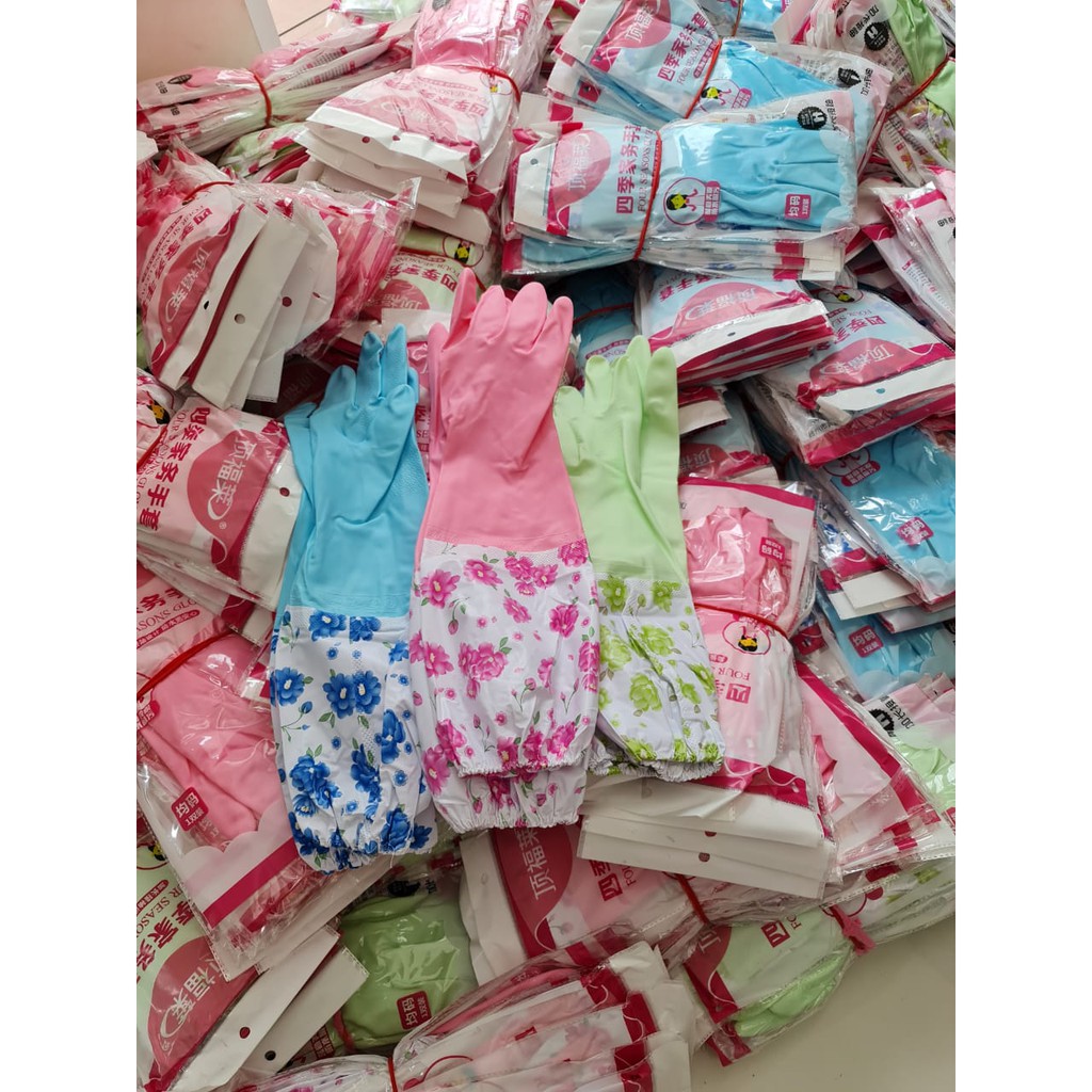 BUNGA SARUNG TANGAN CUCI PIRING PANJANG BAHAN KARET SERBAGUNA