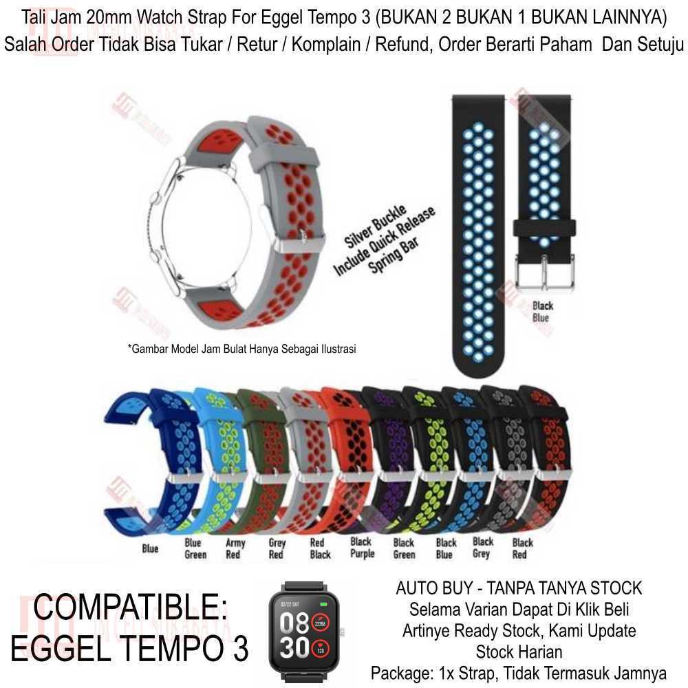 NSB Watch Strap Eggel Tempo 3 Kotak - Tali Jam Tangan 20mm Rubber Silikon Sporty