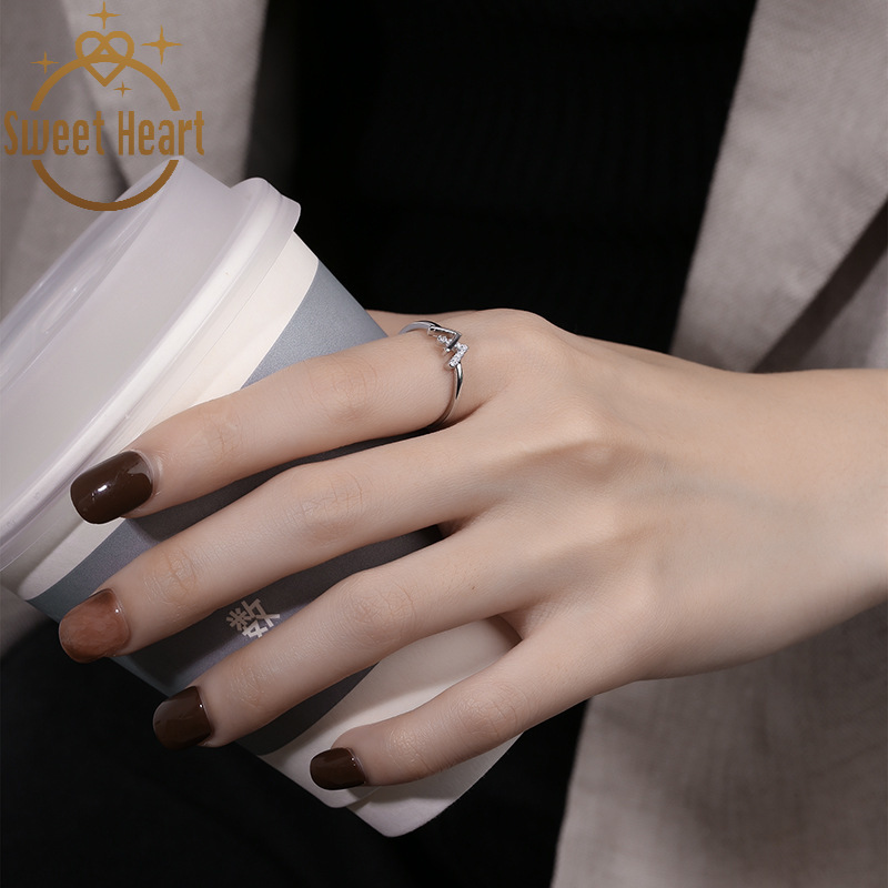 Hip-hop Terbuka Cincin W Huruf Ganda V Jari Cincin Wanita Pria Unisex Pasangan Sepatu Fashion Electroplate Permen Perhiasan