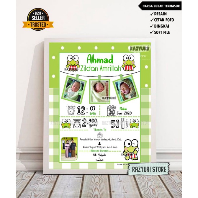 FRAME BIODATA BAYI/KADO KELAHIRAN BAYI UNIK/BINGKAI BIODATA ANAK/HADIAH KELAHIRAN