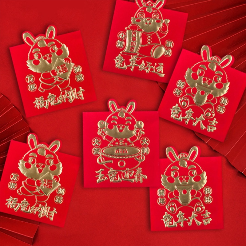 Zzz 2023 4pcs / set Amplop Angpao Lipat Motif Kelinci Warna Merah Untuk Tahun Baru Cina / Imlek