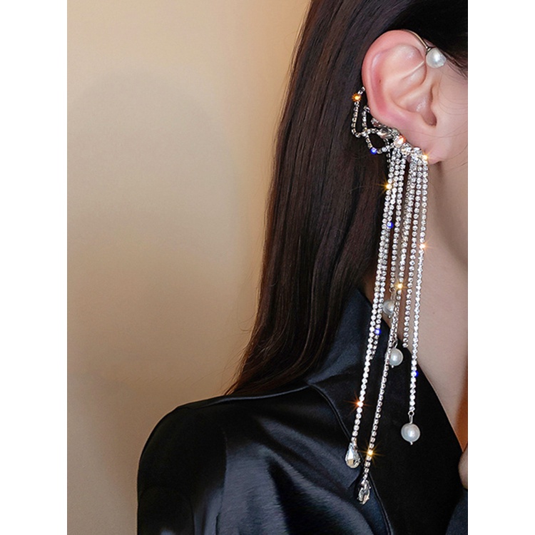 New Fashion Retro Pearl Tassel Long Ear Clip Earrings Fake Cartilage Earring Jewelry Ins Non Piercing Women Earring Jewelry