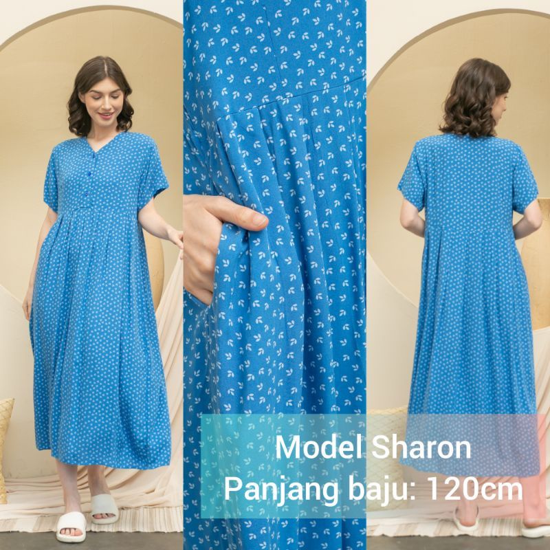 DASTER KHALIFS SLEEPWEAR EXCLUSIVE KHALIF'S ID HOMEWEAR HOMEDRESS RAYON VALENCIA SUPER PREMIUM BUSUI BAJU HAMIL FRIENDLY MIDI NYAMAN GEMES ADEM TERBARU-SHARON Pattern Azure