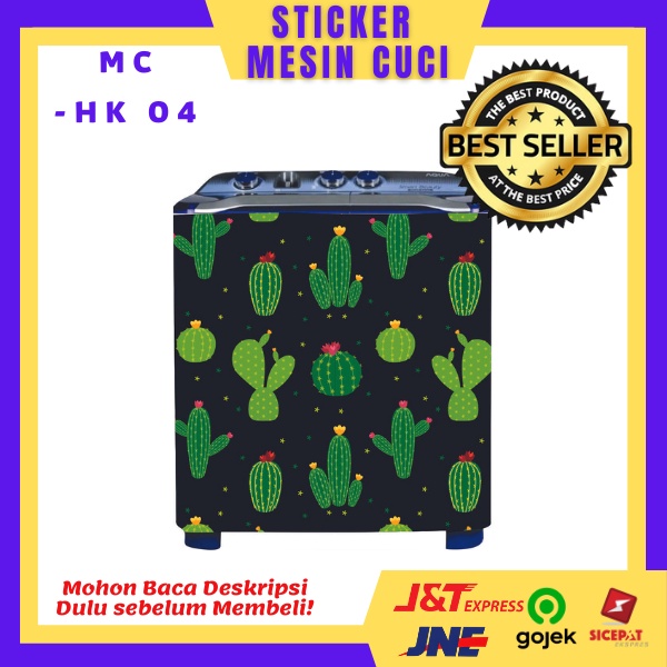 STIKER MESIN CUCI Motif Kaktus Bisa untuk 1 Tabung atau 2 Tabung/Stiker Mesin Cuci Motif Kaktus Full