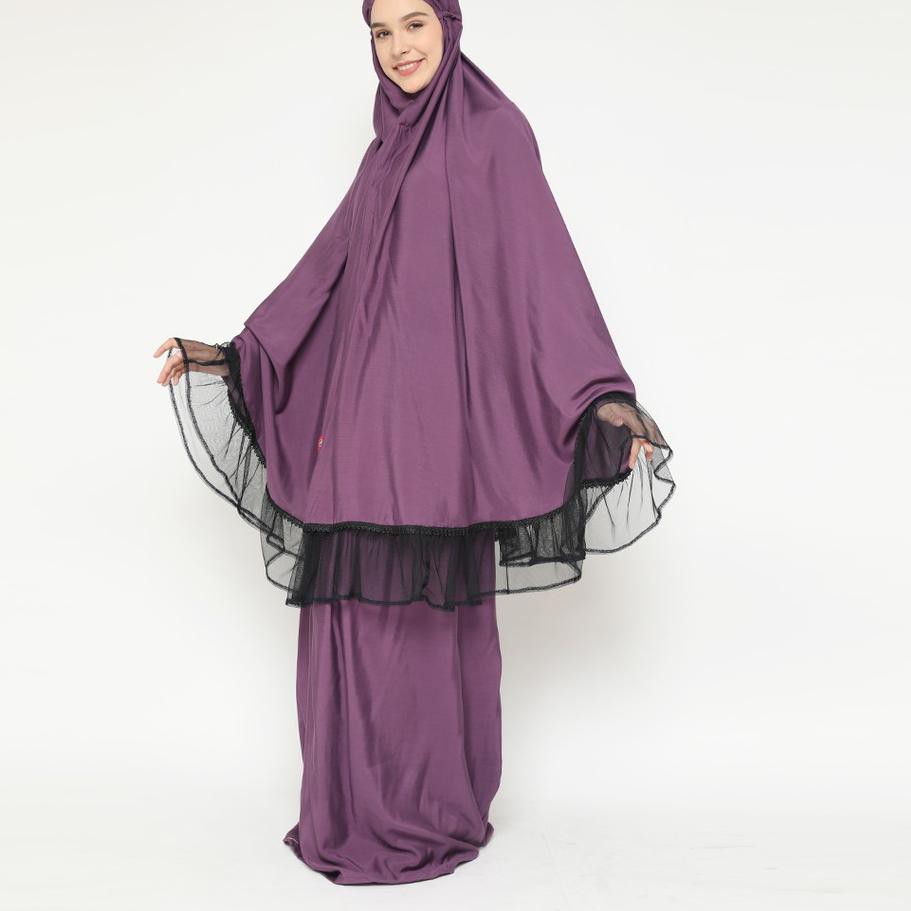 WA1Z Mukena Tatuis Tiara 386 Katun Silk Silky Merah Maroon Ungu Purple Abu Grey Polos Renda Adem Tra