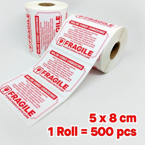 

Stiker Label FRAGILE Sticker Wajib Video Unboxing 8 x 5 cm (1 Roll/ 500 pcs) ,,