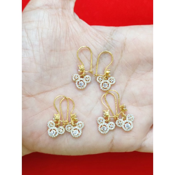 ANTING PERAK 925 MICKY MOUSE MATA LAPIS EMAS 24K