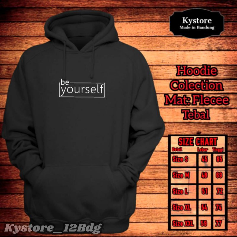 Sweater hoodie bahan fleece motif beyourself