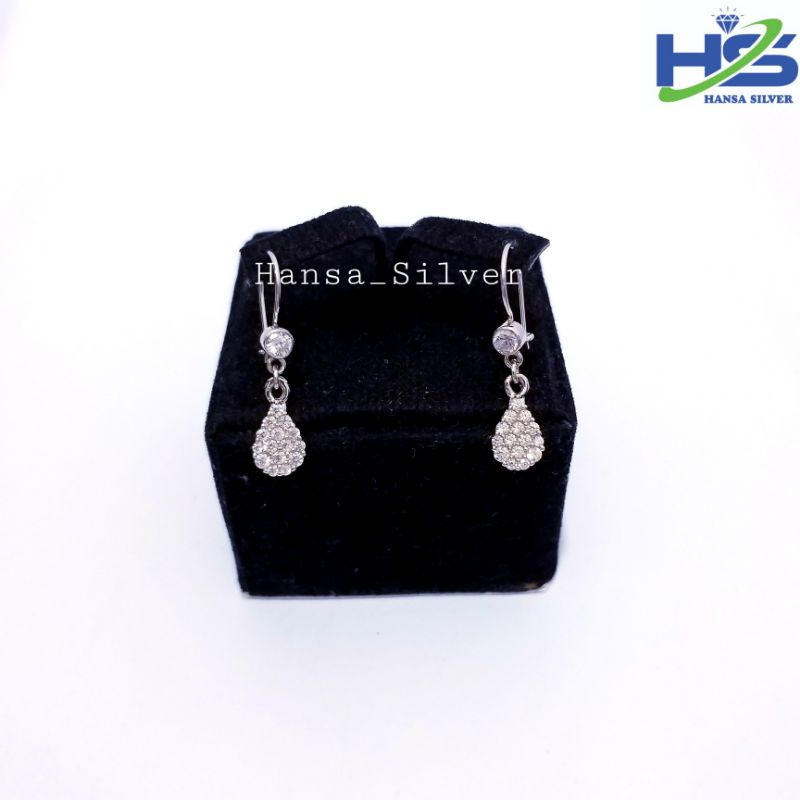 Anting Perak Asli Silver 925 Lapis Emas Putih Model Agogo Oval - Anting Wanita Anti Karat