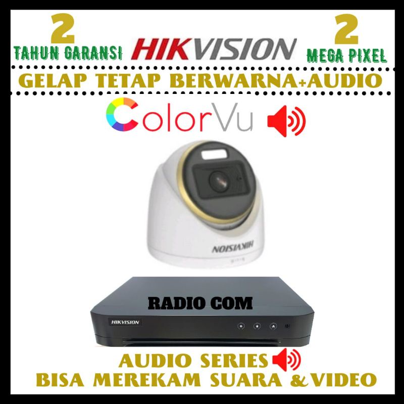 PAKET CCTV HIKVISION COLORVU 2MP 4 CHANNEL 1 KAMERA SIANG MALAM BERWARNA+AUDIO KOMPLIT