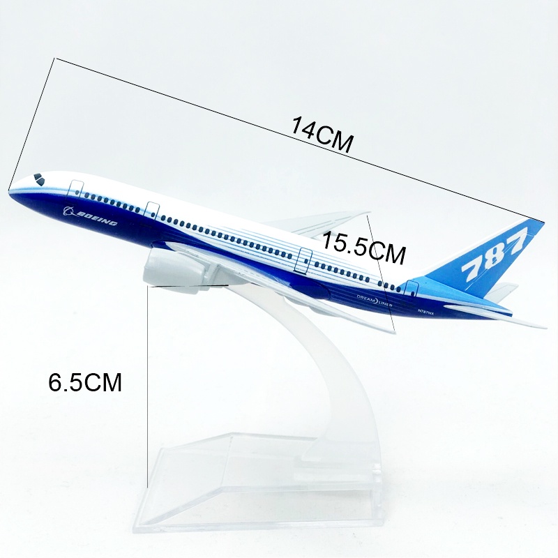 Boeing 787 Model Pesawat Prototype Die-cast Bahan Alloy Ukuran 16CM