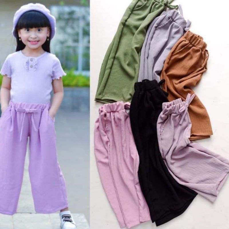 Celana panjang kulot crinkle anak perempuan bawahan usia  2-5 tahun-Crinkle pants anak cewek