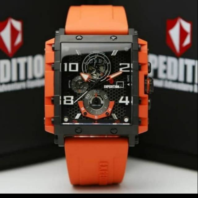 Jam tangan expedition e6757 rubber orannge pria original