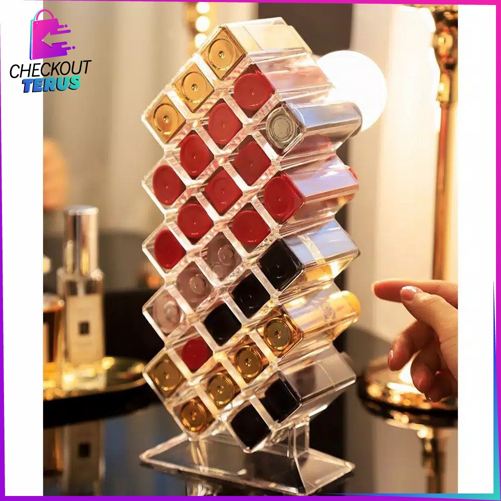 CT K7 Kotak Lipstik Acrylic 28 Slot Tempat Penyimpanan Alat Kosmetik Lipstick Organizer Rak Makeup Rak Tempat Lipstik Akrilik