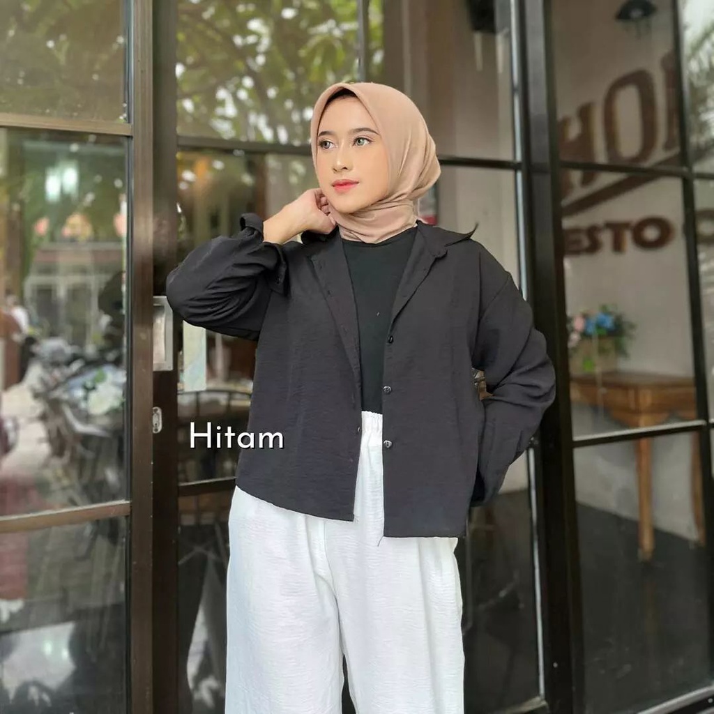 KEMEJA CROP TOP ATASAN LENGAN PANJANG KEKINIAN BLOUSE WANITA NAZELLA SHIRT MURAH TERBARU KEMEJA KROP CASUAL