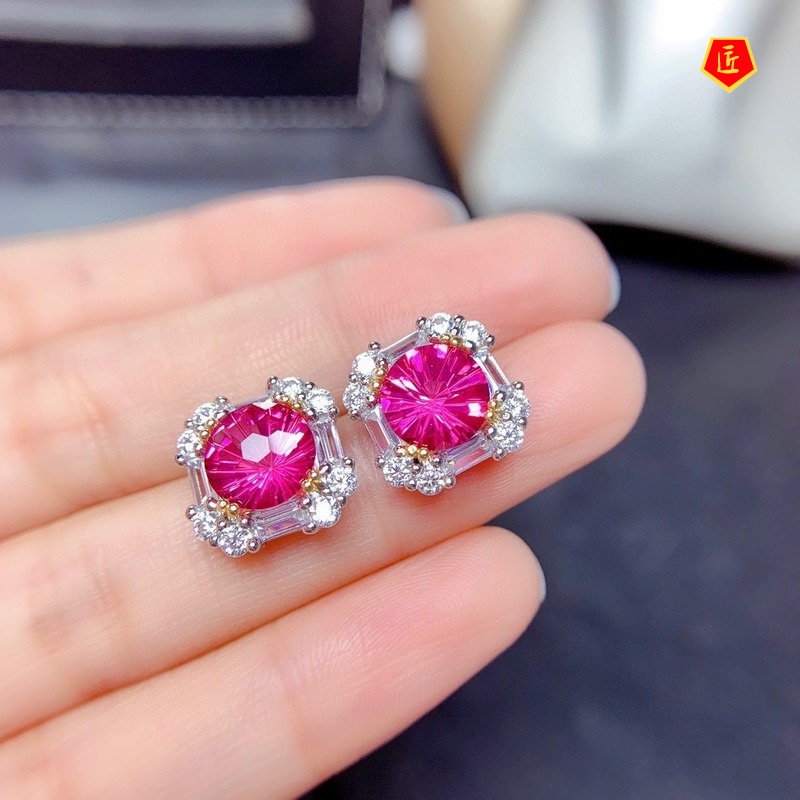 [Ready Stock]Natural Pink Topaz Necklace Set Rings Ear Studs