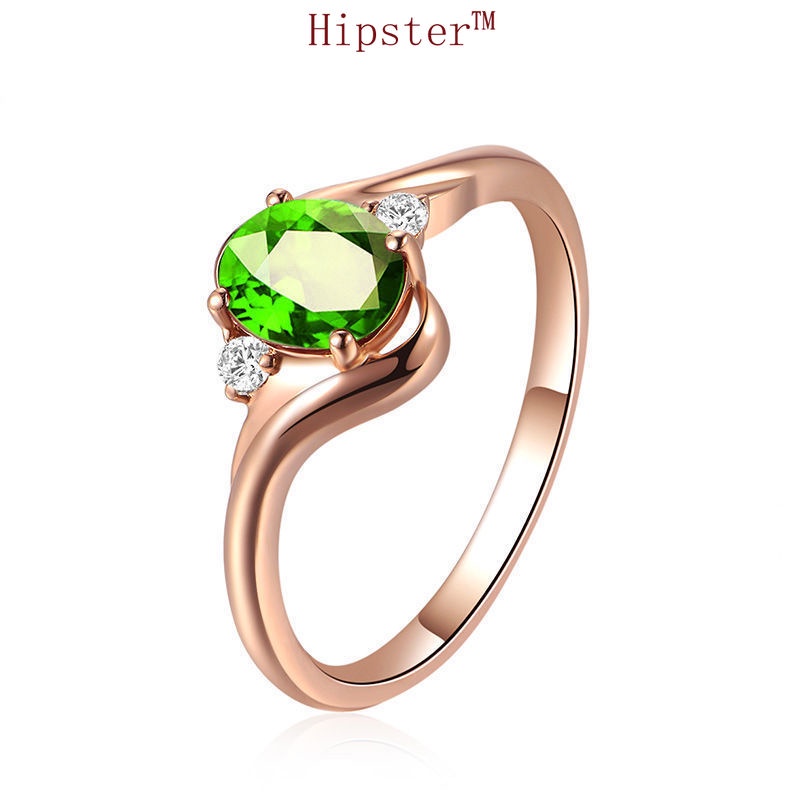 Best Selling Fashion Trend Creative Rose Gold Green Crystal Open Adjustable Ring